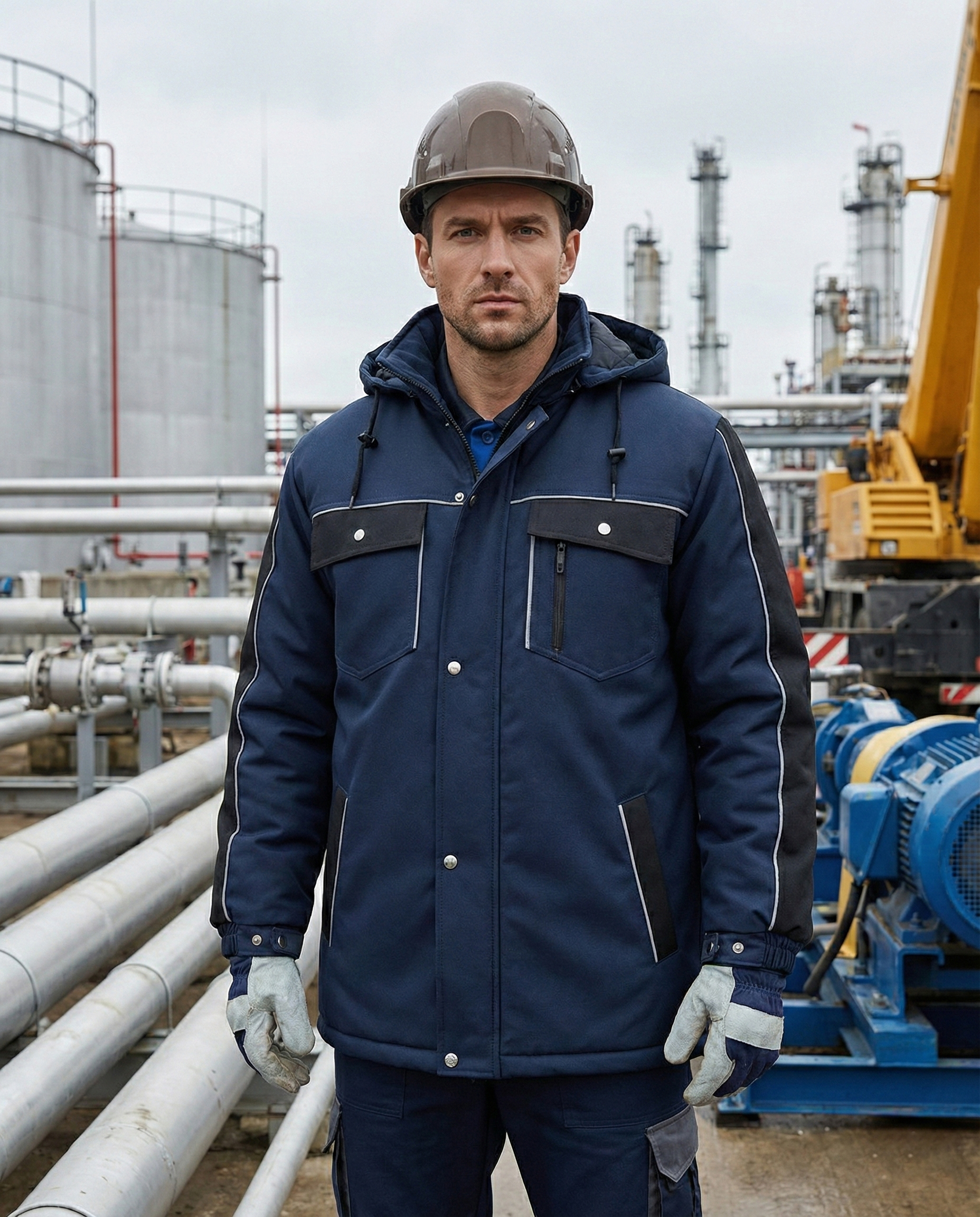 Parka de travail multirisques bicolore avec bandes réfléchissantes vue de face